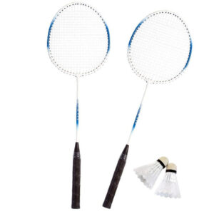Badminton set – blauw/wit – 2 shuttles – 2 rackets – in opbergtas – 66 cm