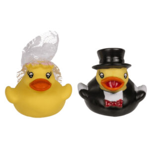 Bruidegom en Bruid badeendjes set – rubber – 5 cm – Huwelijk/bruiloft cadeau – Trouwen