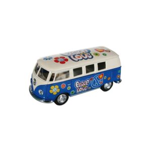 VW model T1 auto busje – hippie style – blauw – 12 cm – terugtrek motor