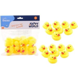 Badeendjes – 24x stuks – geel – rubber – 6 cm – badspeelgoed