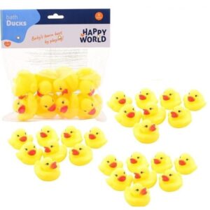 Badeendjes – 32x stuks – geel – rubber – 6 cm – badspeelgoed